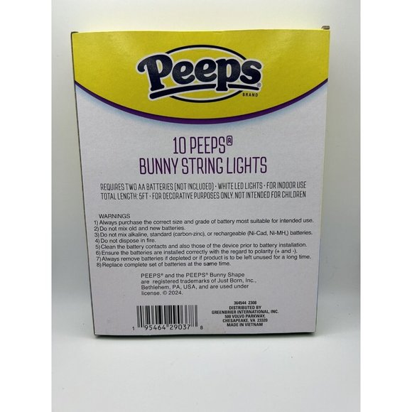 Peeps Bunny 10 LED Easter Candy String Lights Bunnies Fun Decor Battery Power - Picture 3 of 5
